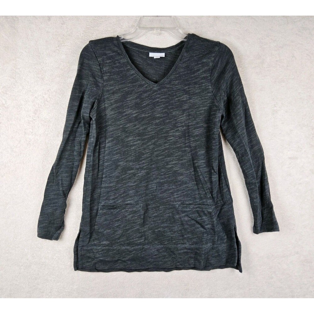 J Jill Women’s Long Sleeve V Neck Pocket Tunic Top Grey Petites Size XSP